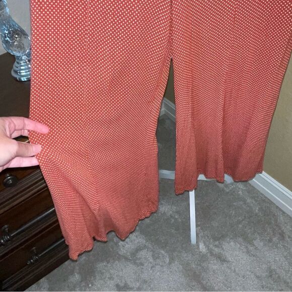 Free People Wild And Free Flare Wide Leg Pants Brown Polka Dot 8 - Picture 3 of 5
